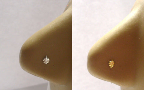 2 Fleur de Lis Gold and Silver Nose Straight Ball End Bones Posts Pins 22 gauge - I Love My Piercings!