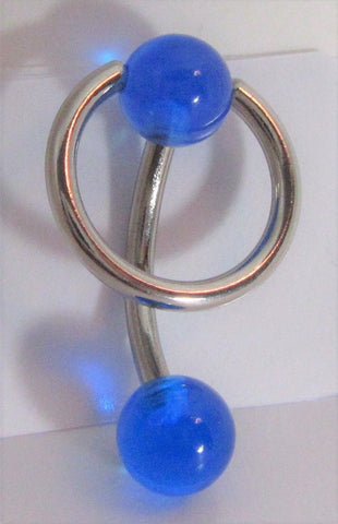 Surgical Steel Blue Dangle Hoop Curved Barbell VCH Jewelry Clit Bar Hood Ring 14g - I Love My Piercings!