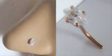 14k Rose Gold Plated Nose Stud Pin Ring L Shape Marquise Crystal Gem 20 gauge