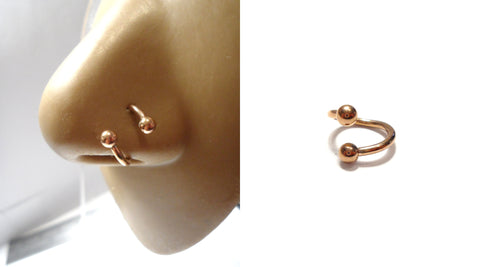 Rose Gold Titanium Twisted Nose Hoop Ring with Balls 16 gauge 16g 8 mm diameter - I Love My Piercings!