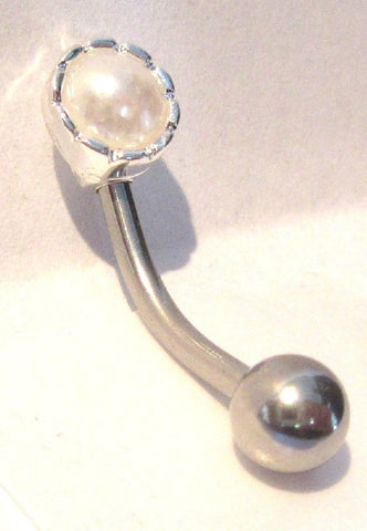 Surgical Steel White Pearl Cup Clit VCH Jewelry Hood Ring Bar 14 gauge 14g