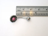 Surgical Steel Pink CZ Ornate Flower Curved Barbell VCH Jewelry Clit Bar Hood Ring 14g