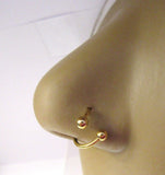 Gold Titanium Twisted Nose Hoop Ring with Balls 18 gauge 18g 8 mm diameter