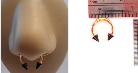 Black and Gold Titanium Spike Septum Hoop Ring Curved Barbell 14 gauge 14g - I Love My Piercings!