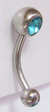 Surgical Steel VCH Hood Gem Top Curved Barbell Aqua Crystal 14 gauge 14g - I Love My Piercings!