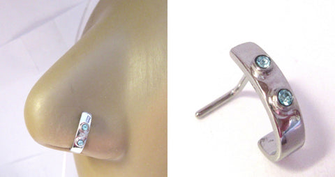 Surgical Steel Double Aqua Crystal Bent L Shape Nose Ring Stud Hoop 20 gauge 20g - I Love My Piercings!