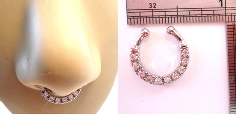 Surgical Steel Fake Faux Clear Crystal Septum Hoop Barbell Ring Looks 16 gauge - I Love My Piercings!